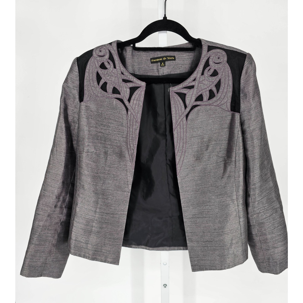 Preston & York Womens Sz 8 Formal Suit Jacket Blazer Silver Black - Picture 1 of 4